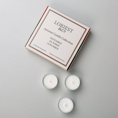 Scented tealight candles. English pear, juniper, woodsmoke. Made in England.