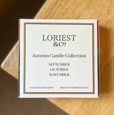 Our autumn candle collection brings a trio of cosy seasonal scents into your home with our 9 tealights. Hand poured in England using sustainable plant-based wax.