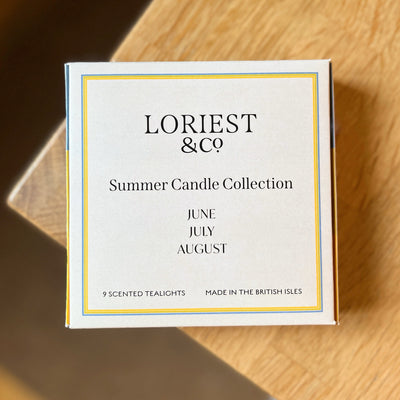 Our summer candle collection brings a vibrant uplifting trio of seasonal scents into your home with our 9 tealights. Hand poured in England using sustainable plant-based wax.