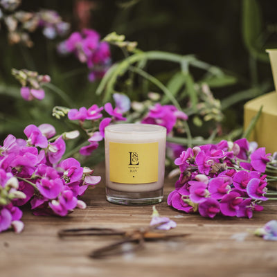 Summer scented candle made in the UK. The summer garden fragrance of sweet peas, tomato leaf and mint. 