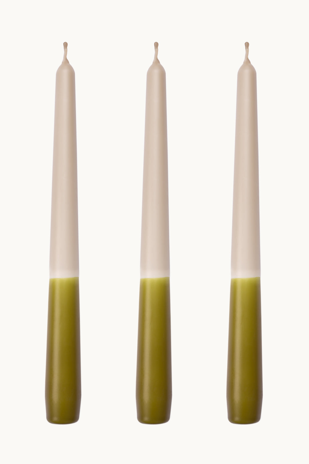 Forest green dinner candles, in a beautiful moss green. Dip dyed by hand in the English countryside.
