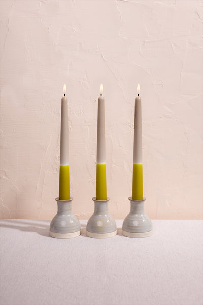 Olive green dinner candles. Colourful tapers made in England. 100% vegan wax.