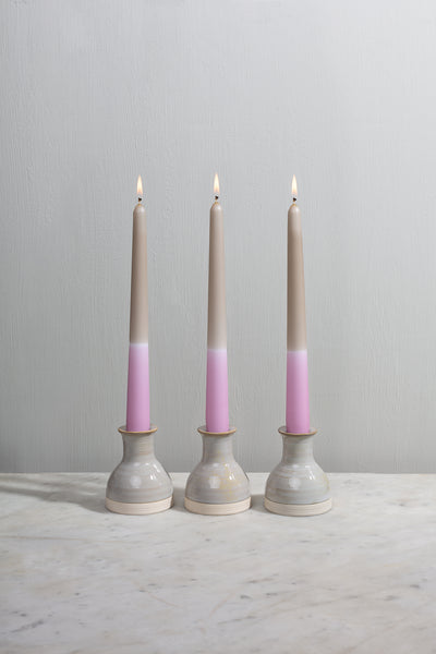 Pink taper candles dip dyed by hand in England. Vegan wax.