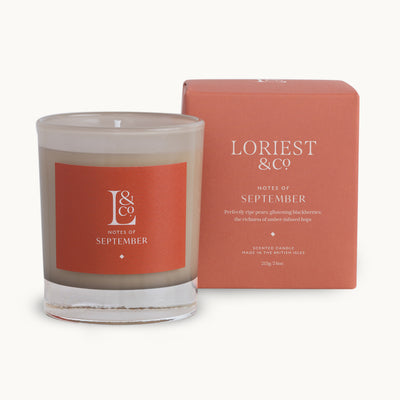 The scent of warm sunshine after the rain. Loriest's Notes of September luxury scented candle captures the harvest season with notes of English pears and glistening blackberries. 215g of vegan sustainable plant-based wax, hand-poured in the UK.